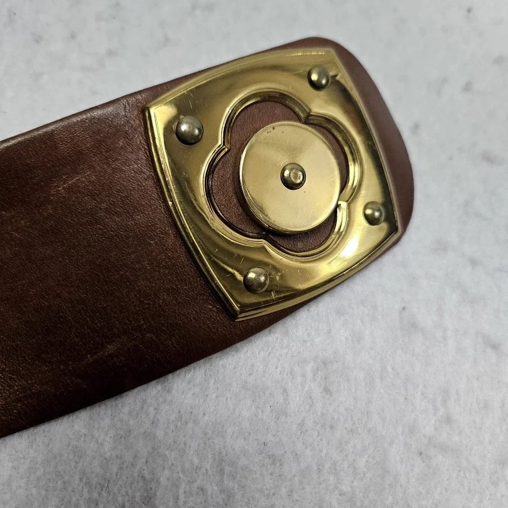Vintage Brown Leather Waist Belt Size 26 Gold Buckle Roger Van S Classic‎ Clover
